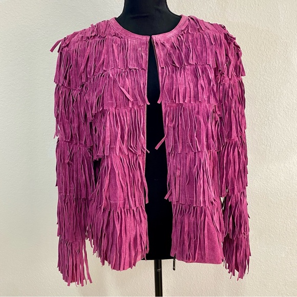 Prosper & Devine Purple Suede Leather Fringe Jacket Tiered Western XL - Picture 3 of 7